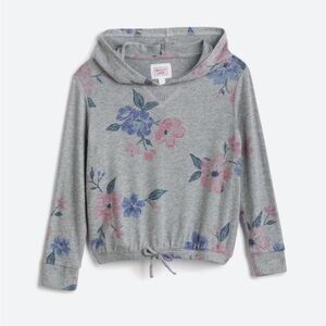 Bailey Lane.  Girls Tie front brushed graphic hooded pullover. Size XL. Gray NWT